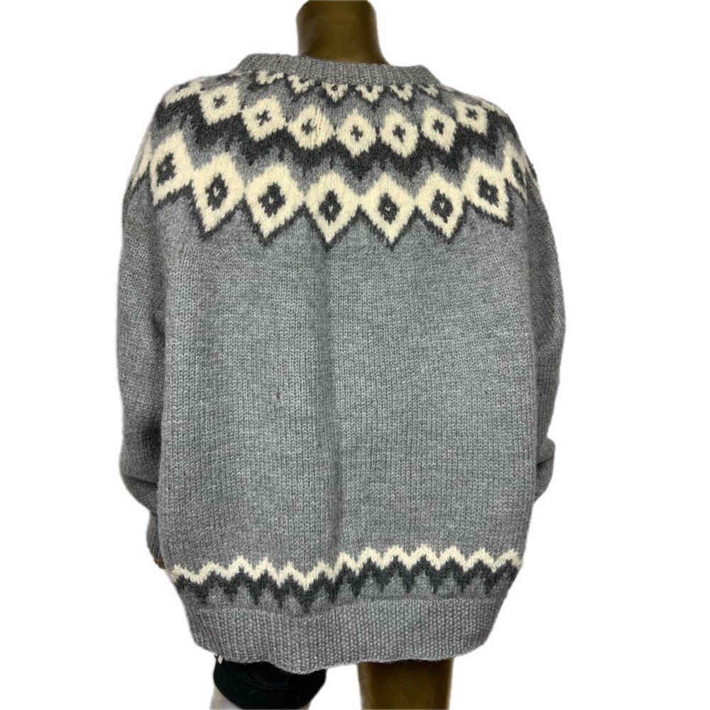 Vintage Wool LL Bean Fair Isle Sweater Zip Cardigan Grunge Holes Chunky Heavy XL - Picture 5 of 14